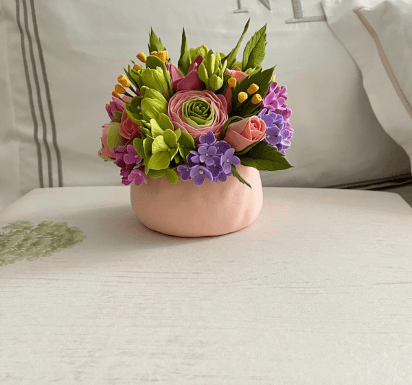 Colorful mix of clay flowers