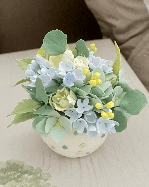 Pastel blue and yellow lemon flowers