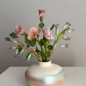 Miniature Flowers Bouquet with Realistic Pink Morning Glory